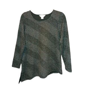 Croft & Barrow Black/Silver Metallic Asymmetrical Tunic Size PS Dressy Party